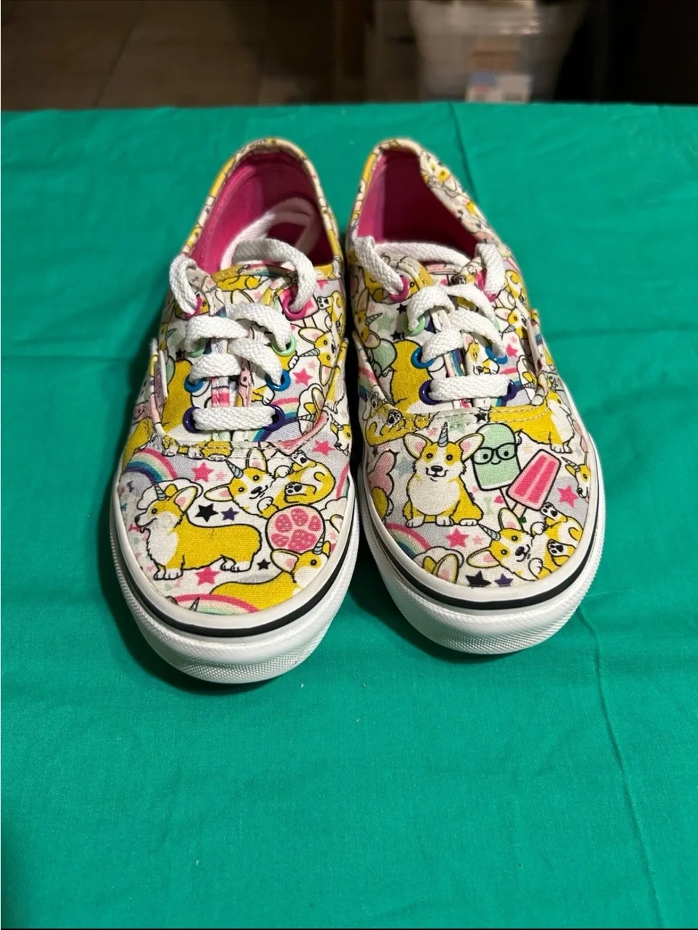 Vans Kids Corgi Print Canvas Sneakers - Yellow, Pink, White